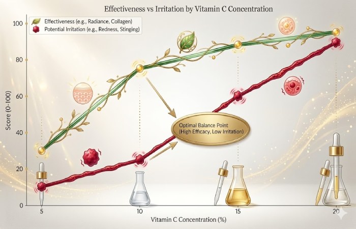 effectiveness vs irritation by vitamin c concentration